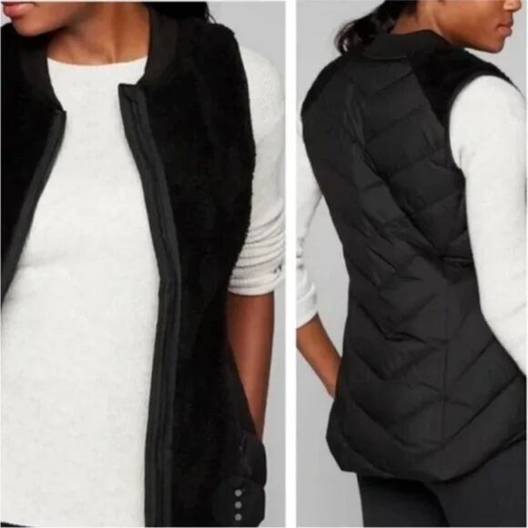 Athleta Black Responsible Down Tundra Vest, Fleece & Goose Down Size Small - Picture 1 of 7